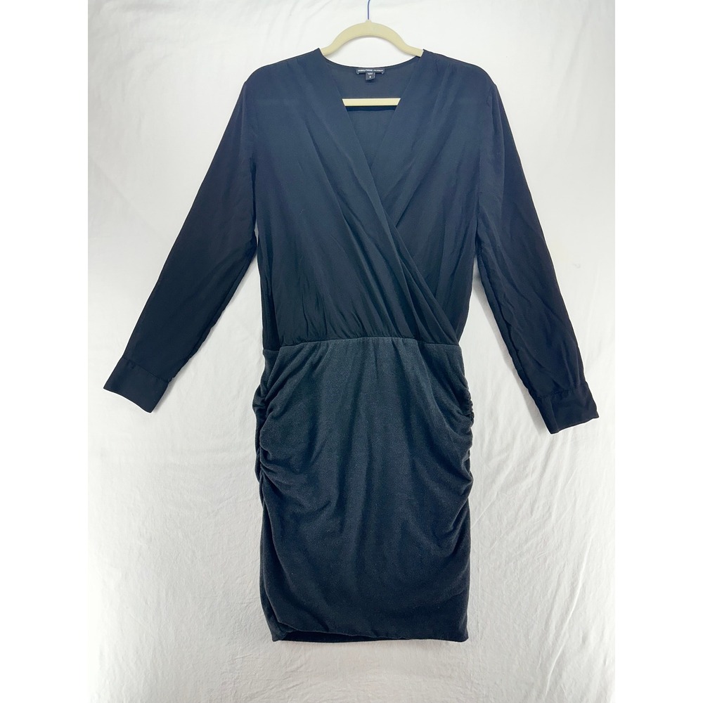 James Perse Mixed Media Ruched Wrap Dress Black Charcoal Grey Size‎ 3 Large
